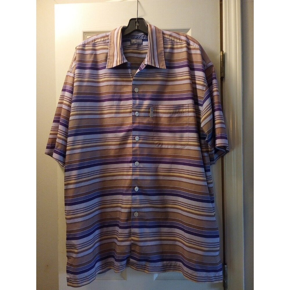 Enyce Shirt Mens XL Stripe Multicolor Button Up Short Sleeve Casual Vintage